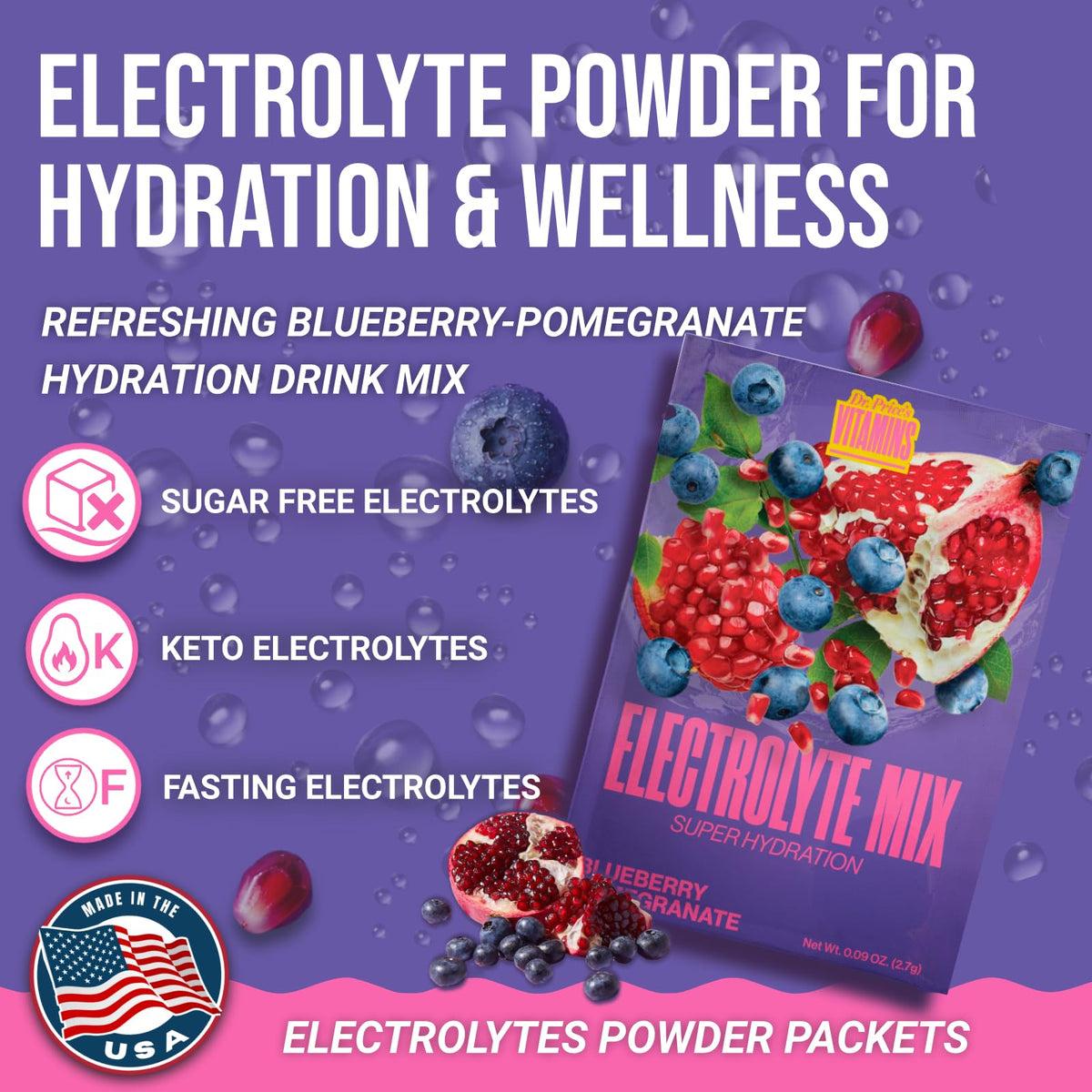 Dr. Price’s Electrolytes Hydration Powder Packets – Blueberry Pomegranate, 30 Packs | Sugar Free Electrolyte Drink Mix, 72+ Trace Minerals, Manganese - FENGGESTORE20
