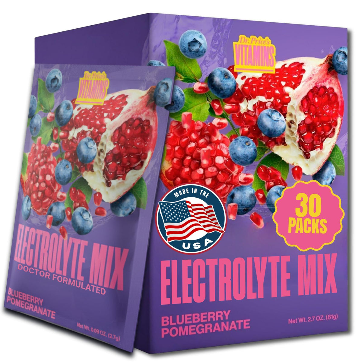 Dr. Price’s Electrolytes Hydration Powder Packets – Blueberry Pomegranate, 30 Packs | Sugar Free Electrolyte Drink Mix, 72+ Trace Minerals, Manganese - FENGGESTORE20
