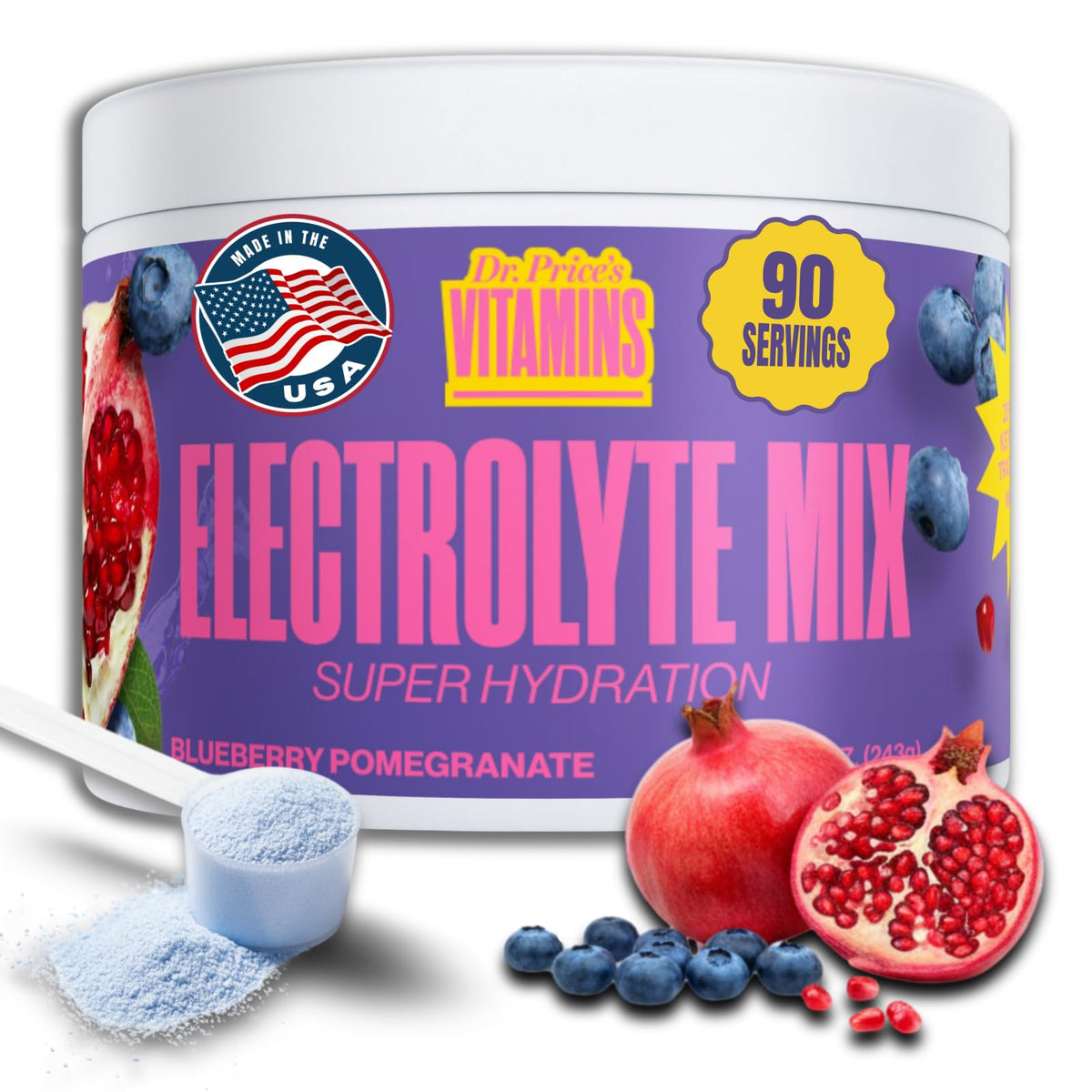 Dr. Price’s Electrolytes Powder Bulk – Blueberry Pomegranate, 90 Servings | Sugar Free Hydration Drink Mix with 72+ Trace Minerals, Manganese | Keto Electrolytes - FENGGESTORE20