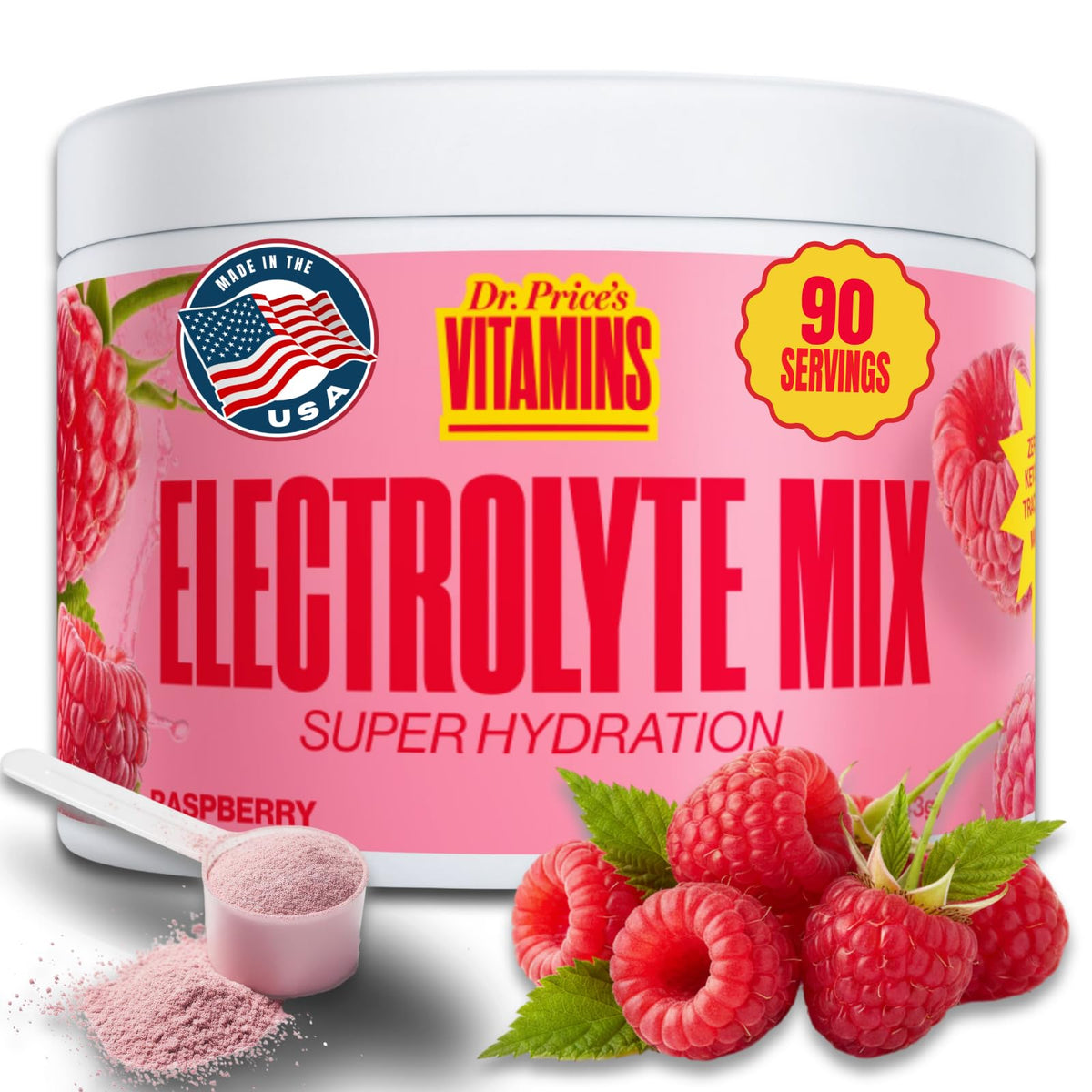 Dr. Price’s Electrolytes Powder Bulk – Raspberry, 90 Servings | Sugar Free Hydration Drink Mix with 72+ Trace Minerals, Manganese | Keto Electrolytes - FENGGESTORE20