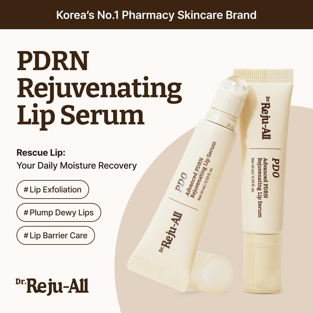 Dr. Reju-All Advanced PDRN Rejuvenating Lip Serum – Hydrating Lip Balm with Lipozip PDRN for Glowy, Dewy Lips – Gentle Exfoliating & Smoothing Lip Moisturizer – Hibiscus & Lactic Acid – 0.3 Fl Oz - FENGGESTORE20