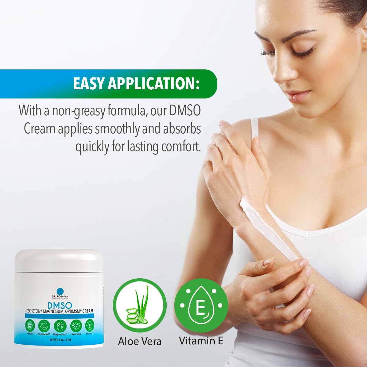 Dr. Robaina DMSO Cream - 99.9% Pure DMSO Grade | Formula with Zechstein Magnesium, Arnica, Aloe Vera, Vitamin E - 4 oz - FENGGESTORE20