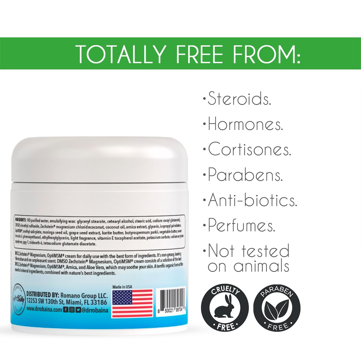 Dr. Robaina DMSO Cream - 99.9% Pure DMSO Grade | Formula with Zechstein Magnesium, Arnica, Aloe Vera, Vitamin E - 4 oz - FENGGESTORE20