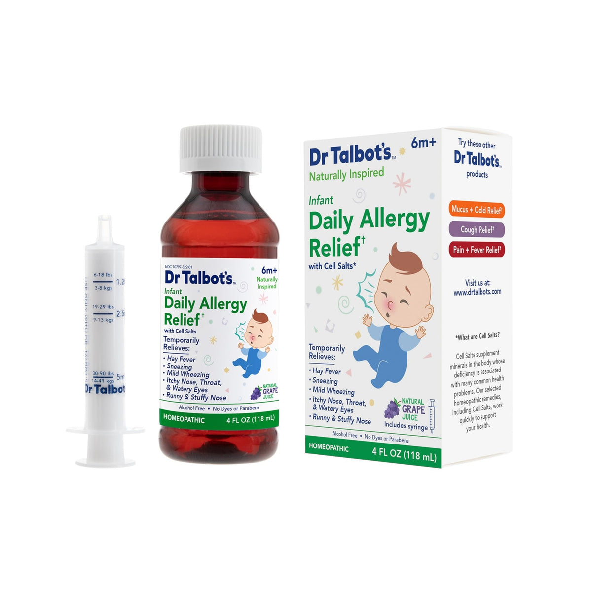 Dr. Talbot's Infant Daily Allergy Relief Liquid Medicine, Naturally Inspired for Babies, Includes Syringe, Grape Juice Flavor, Purple, 4 Fl Oz - FENGGESTORE20