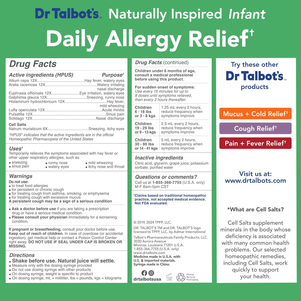 Dr. Talbot's Infant Daily Allergy Relief Liquid Medicine, Naturally Inspired for Babies, Includes Syringe, Grape Juice Flavor, Purple, 4 Fl Oz - FENGGESTORE20