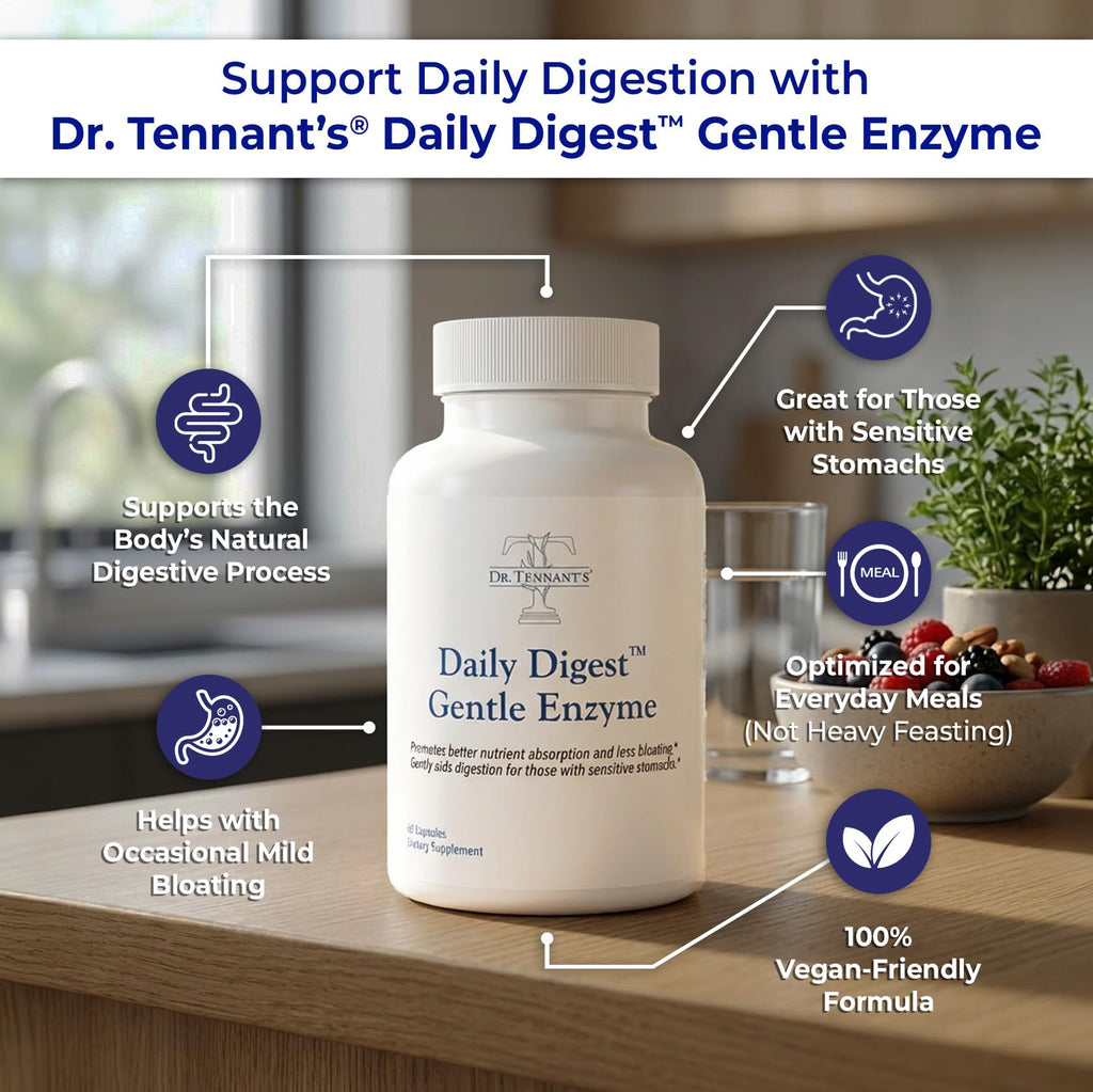 Dr. Tennant's Digestive Enzymes with Bromelain, Papain and Lipase - Bloating Relief and Gas Support for Sensitive Stomachs, Vegan, 27-Enzyme Blend, - FENGGESTORE20