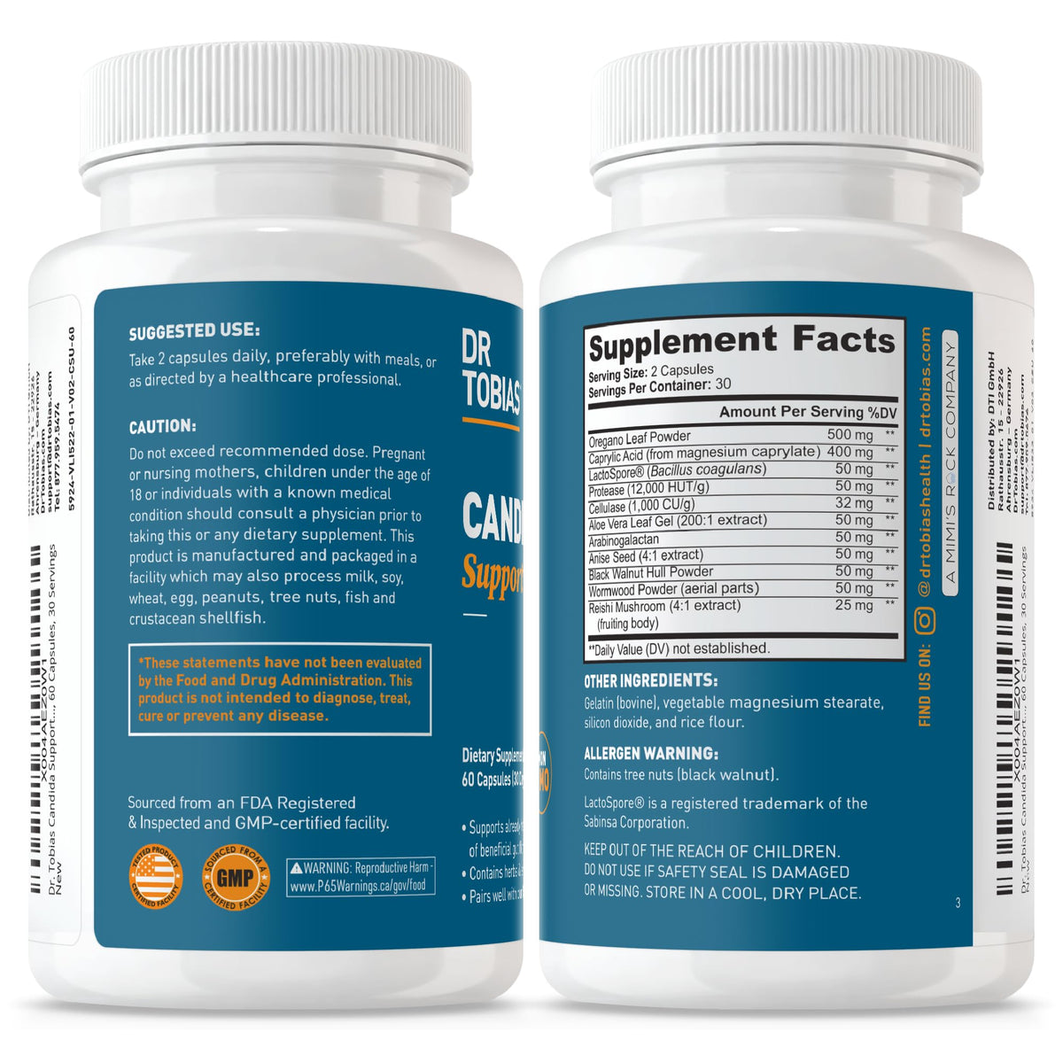 Dr. Tobias Candida Support, Gut Flora Balance Complex with Oregano, Caprylic Acid, Enzymes & Probiotics, Support Intestinal Detox Cleanse & Gut Healt - FENGGESTORE20