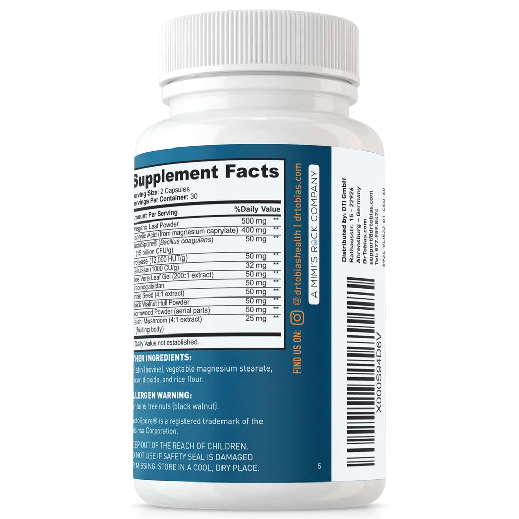 Dr. Tobias Candida Support, Gut Flora Balance Complex with Oregano, Caprylic Acid, Enzymes & Probiotics, Support Intestinal Detox Cleanse & Gut Healt - FENGGESTORE20