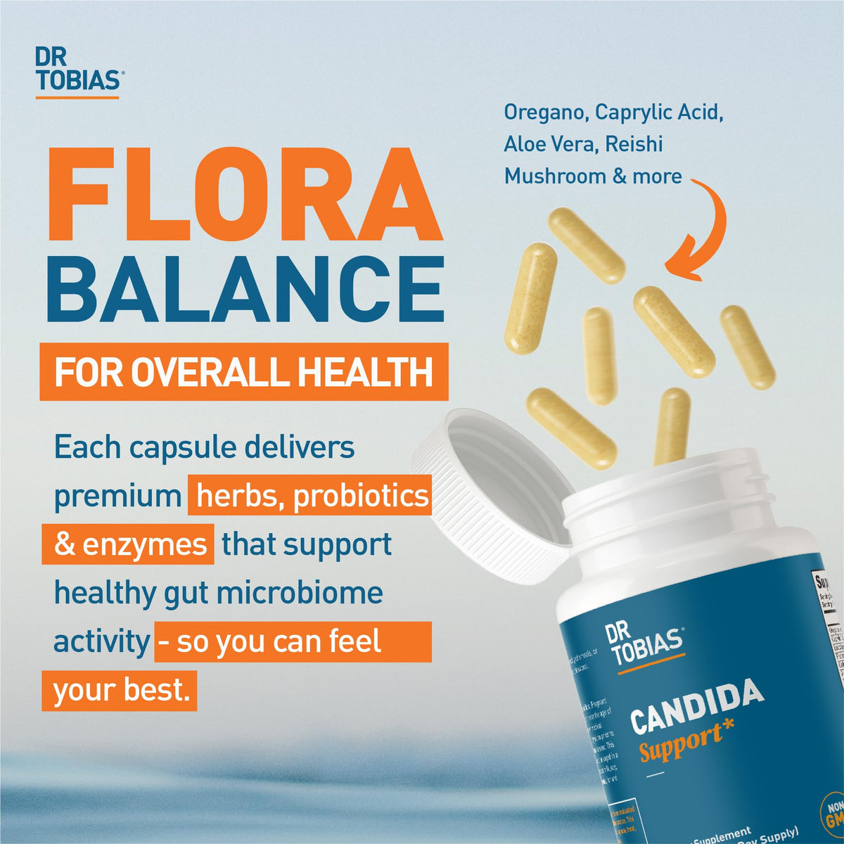 Dr. Tobias Candida Support, Gut Flora Balance Complex with Oregano, Caprylic Acid, Enzymes & Probiotics, Support Intestinal Detox Cleanse & Gut Healt - FENGGESTORE20