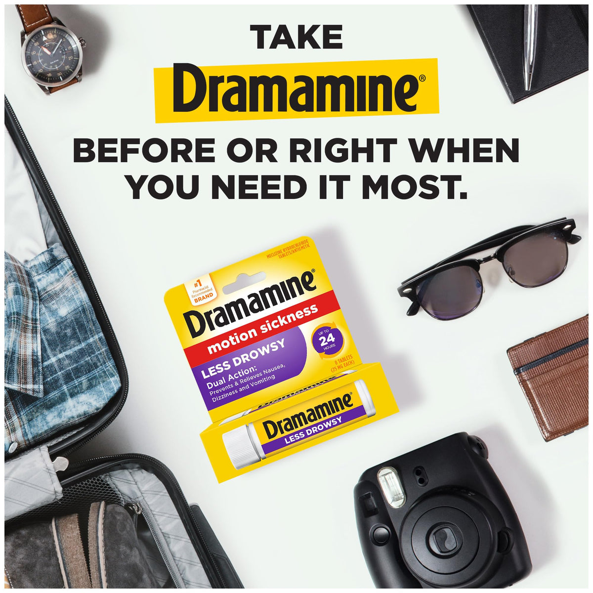 Dramamine Motion Sickness Less Drowsy, Travel Vial, Multicolor, 8 Count - FENGGESTORE20