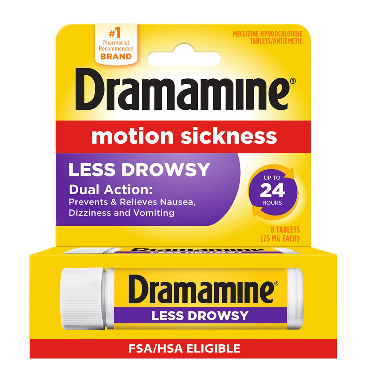 Dramamine Motion Sickness Less Drowsy, Travel Vial, Multicolor, 8 Count - FENGGESTORE20