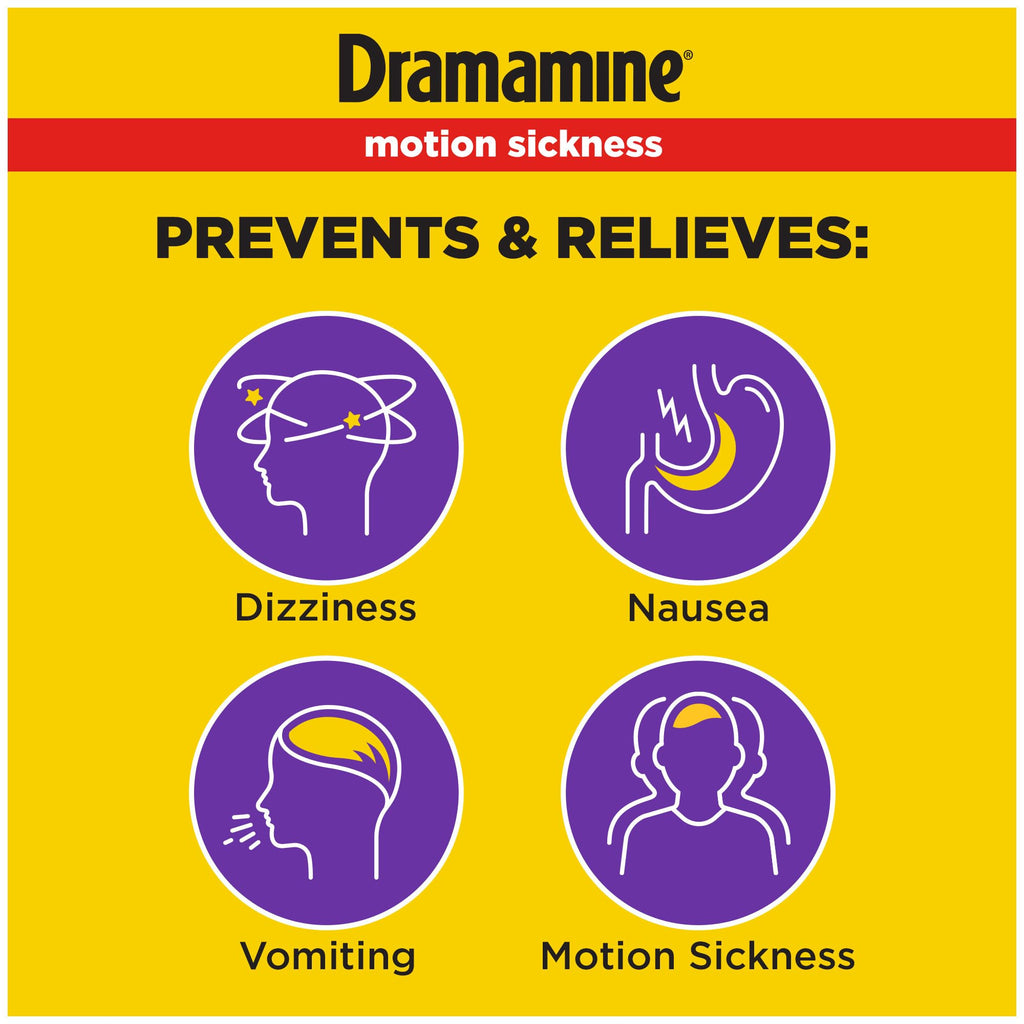 Dramamine Motion Sickness Less Drowsy, Travel Vial, Multicolor, 8 Count - FENGGESTORE20