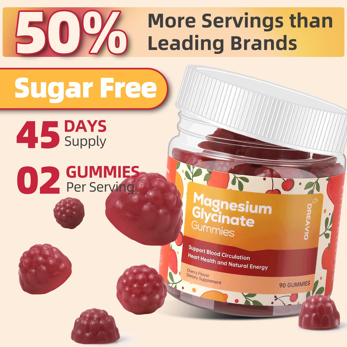 DREAVIO 90 Count Magnesium Glycinate Gummies w/Ashwagandha Supplement - Sugar Free Zinc Magnesium Glycinate - FENGGESTORE20