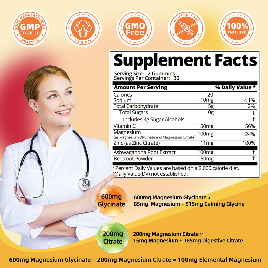 DREAVIO 90 Count Magnesium Glycinate Gummies w/Ashwagandha Supplement - Sugar Free Zinc Magnesium Glycinate - FENGGESTORE20