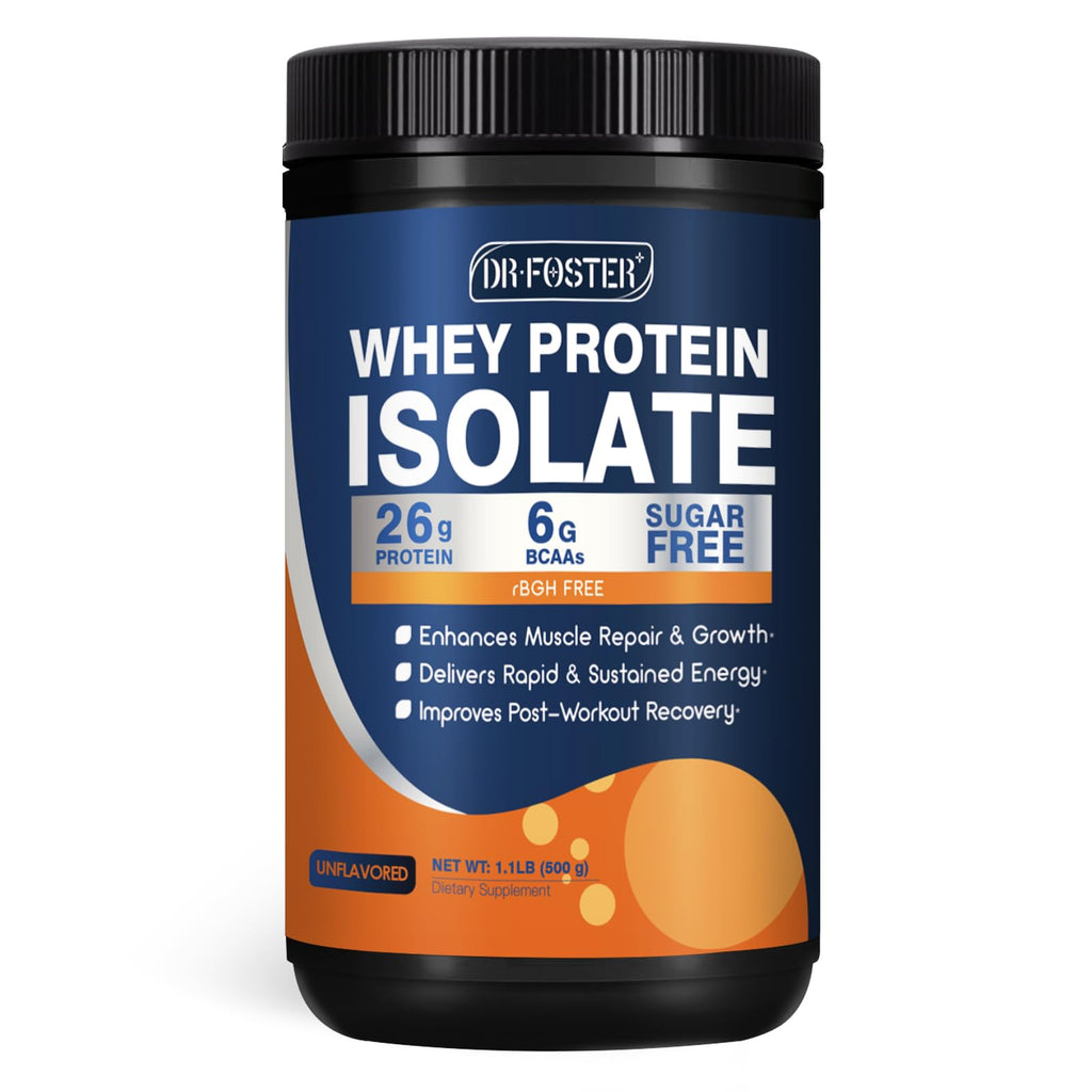DRFOSTER Whey Protein Powder Isolate - Unflavored, Grass-Fed, 26g Protein & 6g BCAAs for Muscle Growth & Recovery - FENGGESTORE20