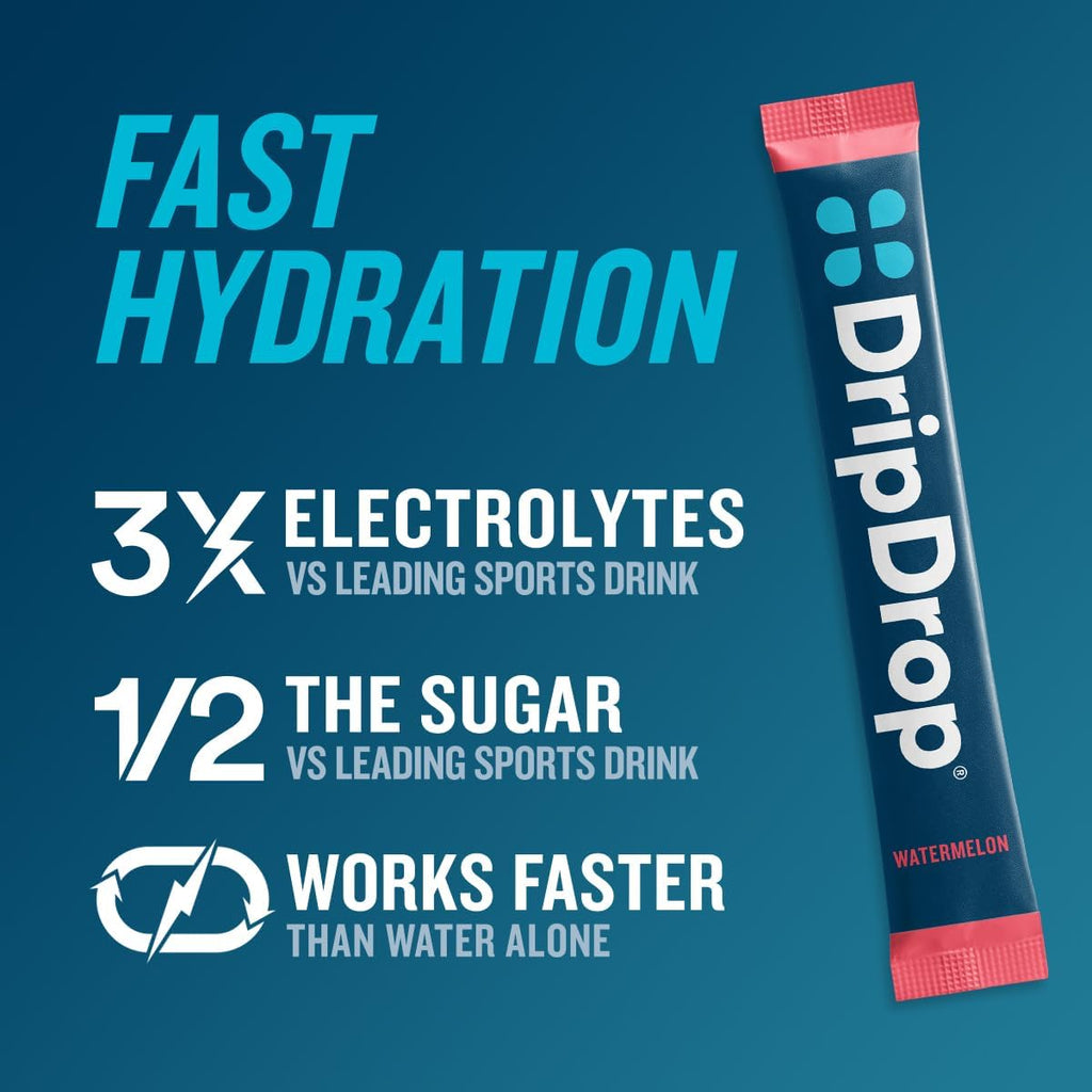 DripDrop Hydration Packets - Bold Variety Pack - Single Serve Electrolytes Powder Drink Mix - Watermelon, Berry, Lemon, Orange - FENGGESTORE20