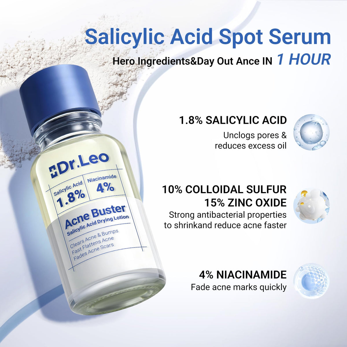 Dr.Leo 1.8% Salicylic Acid Spot Serum, Acne Treatment for Acne-Prone Sensitive Skin | Niacinamide, Fast Pimple Relief, Fades Acne Marks - FENGGESTORE20