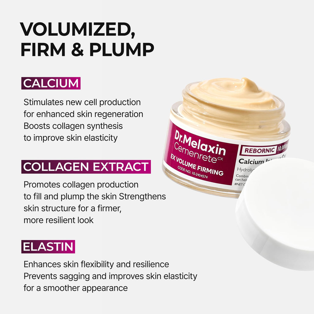 Dr.Melaxin Calcium Intense Firming Cream 50ml (1.69 fl oz) – Rebornic 10,000ppm, Niacinamide & Hydrolyzed Elastin - FENGGESTORE20