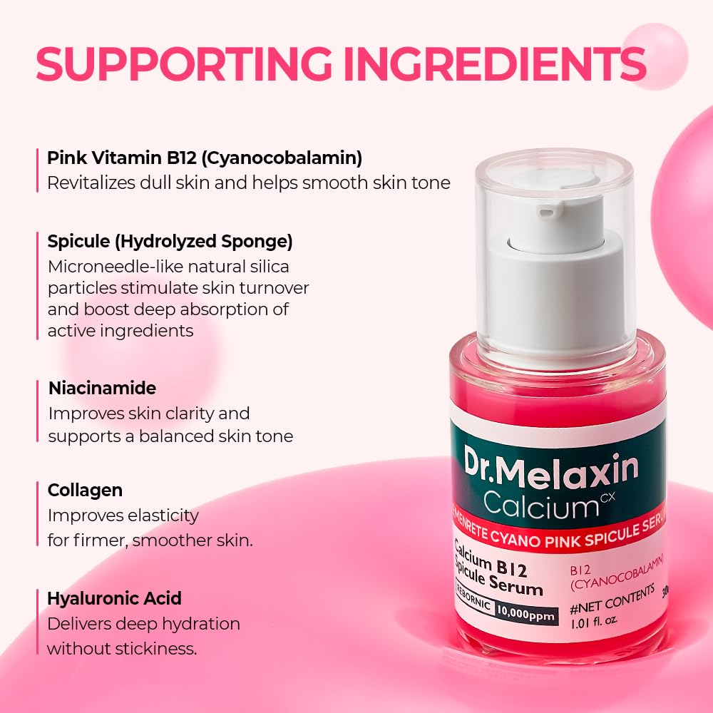 Dr.Melaxin Cyano Pink Spicule Niacinamide Serum – Vitamin B12 Pore Minimizer, Liquid Microneedle Facial Treatment - FENGGESTORE20