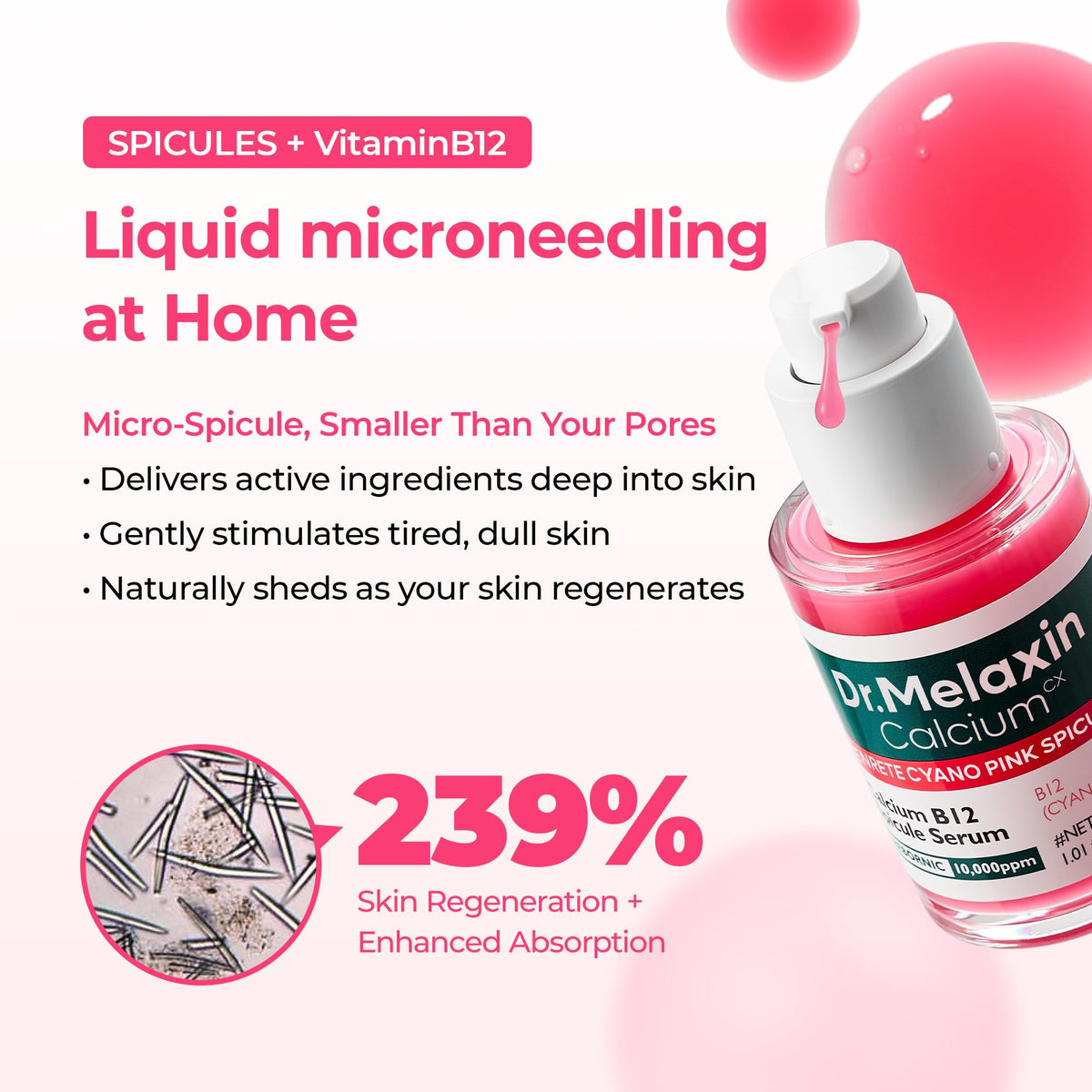 Dr.Melaxin Cyano Pink Spicule Niacinamide Serum – Vitamin B12 Pore Minimizer, Liquid Microneedle Facial Treatment - FENGGESTORE20