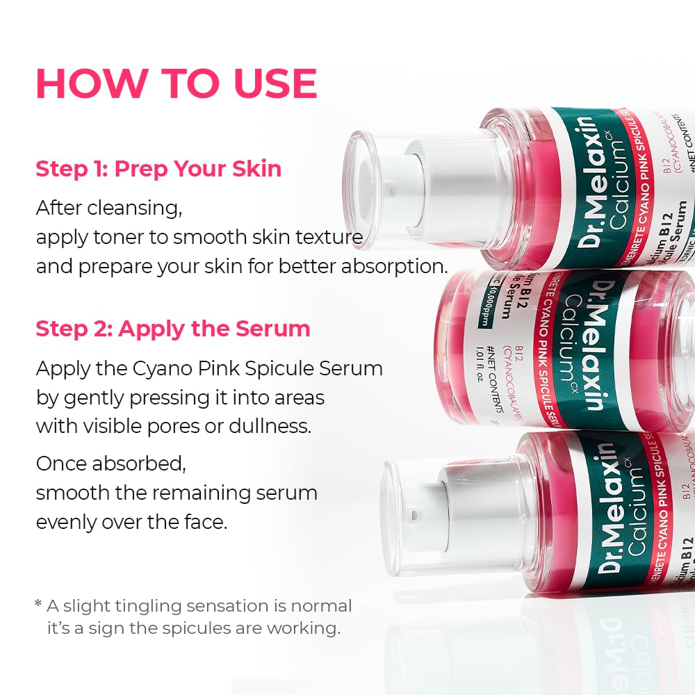Dr.Melaxin Cyano Pink Spicule Niacinamide Serum – Vitamin B12 Pore Minimizer, Liquid Microneedle Facial Treatment - FENGGESTORE20
