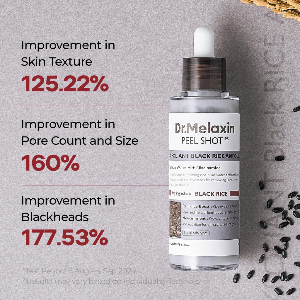 Dr.Melaxin Peel Shot Glow Black Rice Peeling Ampoule 80ml, Dead Skin Remover Gentle Exfoliating with Rice Water Extract - FENGGESTORE20