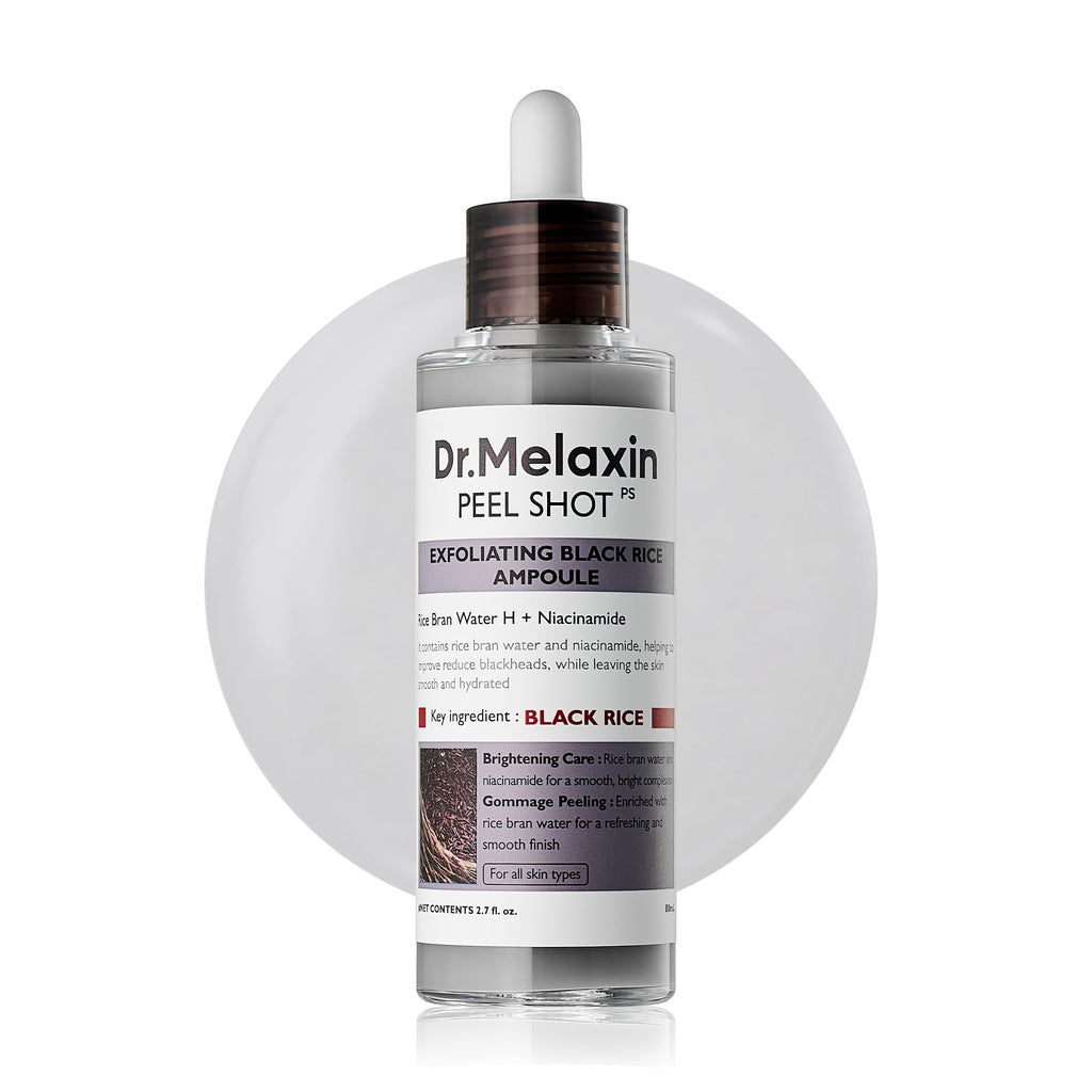 Dr.Melaxin Peel Shot Glow Black Rice Peeling Ampoule 80ml, Dead Skin Remover Gentle Exfoliating with Rice Water Extract - FENGGESTORE20