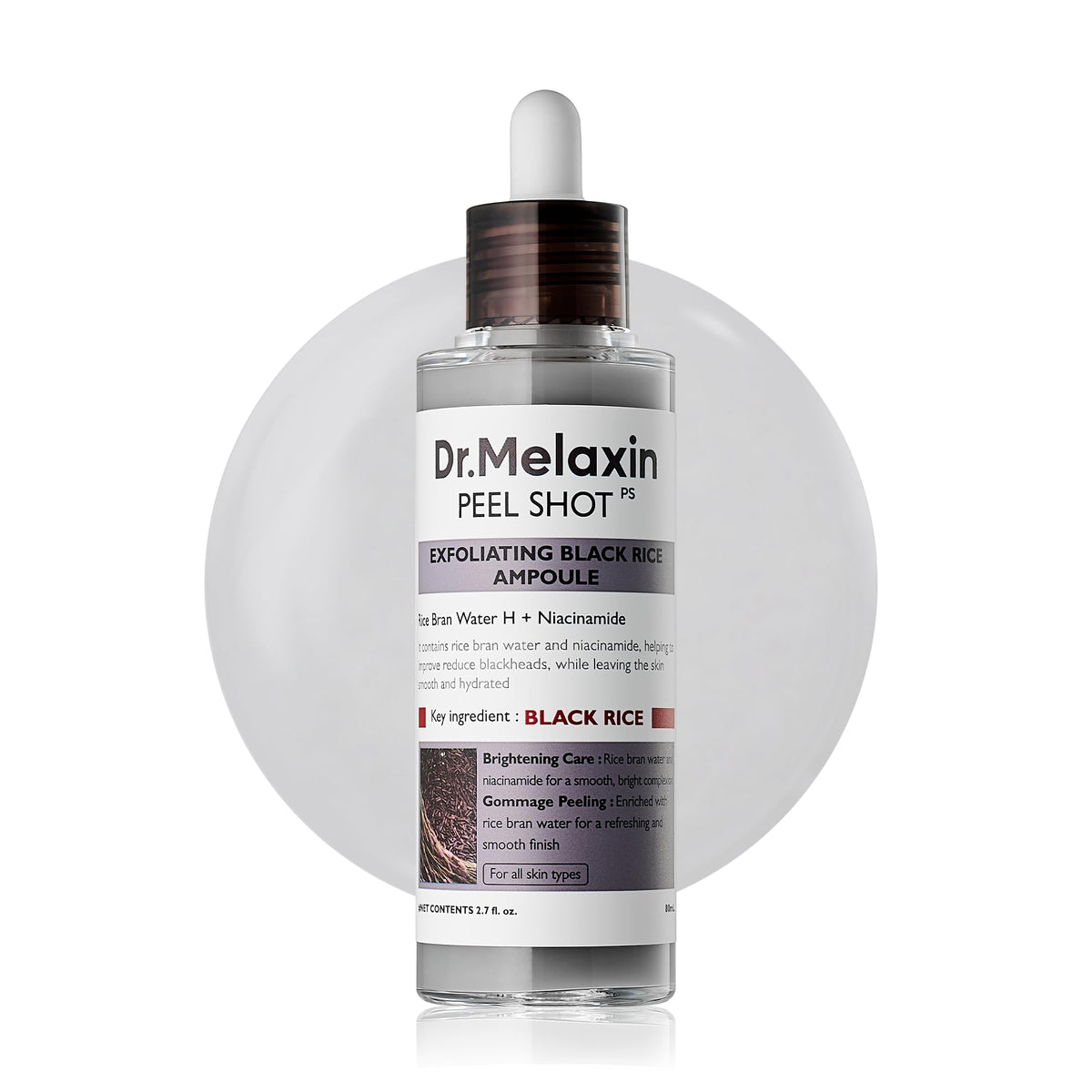 Dr.Melaxin Peel Shot Glow Black Rice Peeling Ampoule 80ml, Dead Skin Remover Gentle Exfoliating with Rice Water Extract - FENGGESTORE20