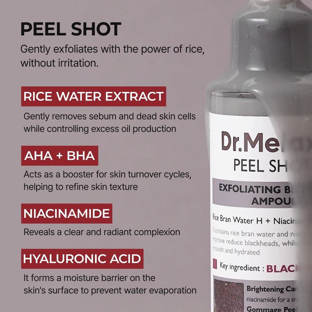 Dr.Melaxin Peel Shot Glow Black Rice Peeling Ampoule 80ml, Dead Skin Remover Gentle Exfoliating with Rice Water Extract - FENGGESTORE20