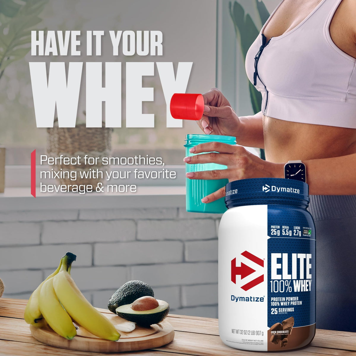 Dymatize Elite 100% Whey Protein Powder, Chocolate, 25g of Protein, 5.5g BCAAs, Less Than 140 Cal., Gluten Free, 3g Carb, 2g Sugar, 3g Fat (25 Servings) - FENGGESTORE20