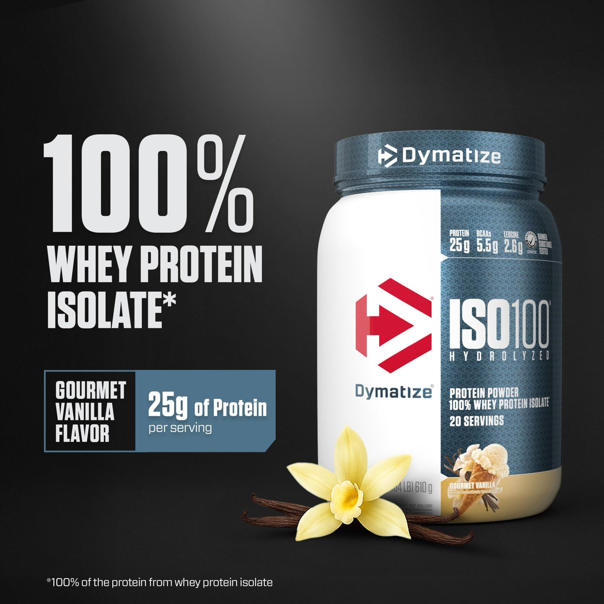 Dymatize ISO100 Whey Protein Powder Isolate, Gourmet Vanilla, 25g of Protein, 5.5g BCAAs, Less Than 120 Cal., Gluten Free - FENGGESTORE20