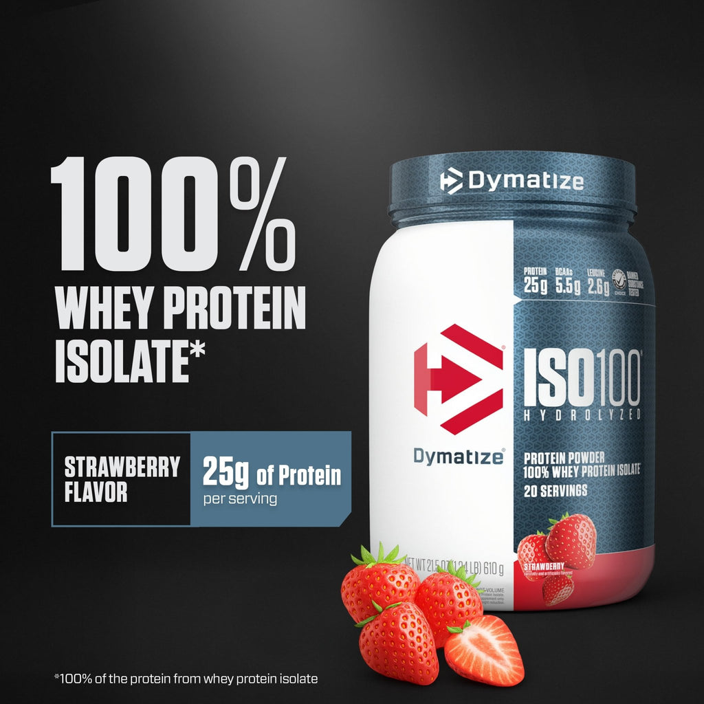 Dymatize ISO100 Whey Protein Powder Isolate, Strawberry, 25g of Protein, 5.5g BCAAs, Less Than 120 Cal., Gluten Free, - FENGGESTORE20