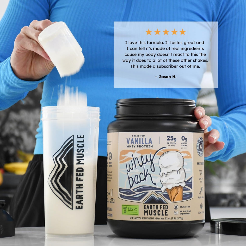 Earth Fed Muscle Whey Back Irish Grass Fed Whey Protein Isolate, Third-Party Certified. 25g Protein, Vanilla - Non-GMO, Hormone Free, Soy Free, Gluten Free - 2 LB, 29 Servings - FENGGESTORE20