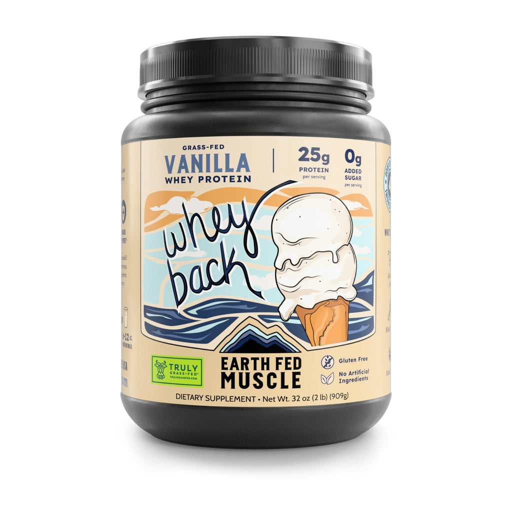 Earth Fed Muscle Whey Back Irish Grass Fed Whey Protein Isolate, Third-Party Certified. 25g Protein, Vanilla - Non-GMO, Hormone Free, Soy Free, Gluten Free - 2 LB, 29 Servings - FENGGESTORE20
