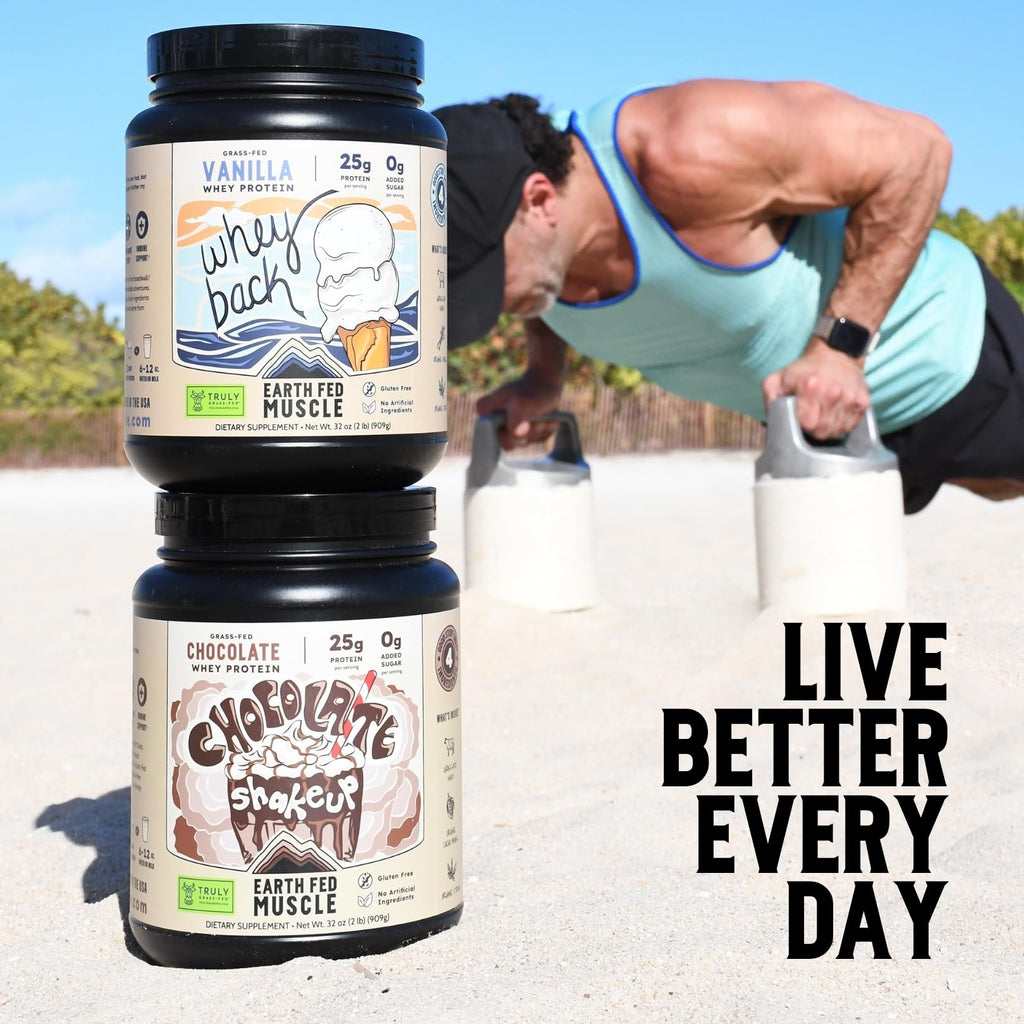 Earth Fed Muscle Whey Back Irish Grass Fed Whey Protein Isolate, Third-Party Certified. 25g Protein, Vanilla - Non-GMO, Hormone Free, Soy Free, Gluten Free - 2 LB, 29 Servings - FENGGESTORE20