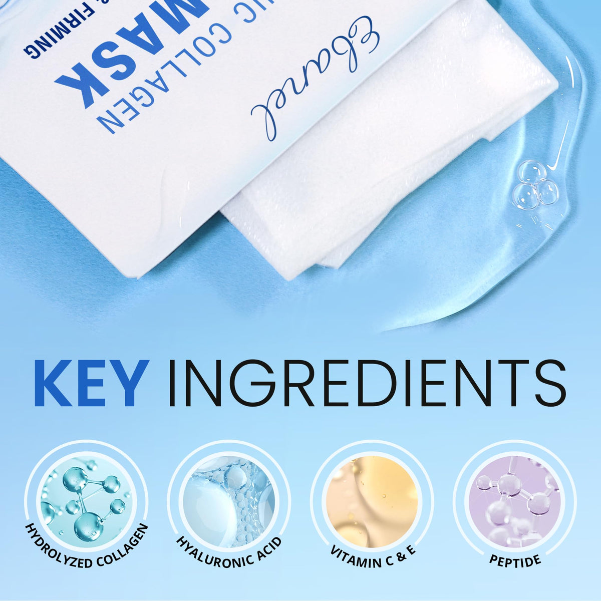Ebanel 10 Pack Collagen Face Mask with Hyaluronic Acid, Vitamin C, Peptide, Aloe, Instant Brightening Hydrating Face Masks Skincare Korean Sheet Mask, Skin Firming, Lifting Anti Aging Facial Masks - FENGGESTORE20