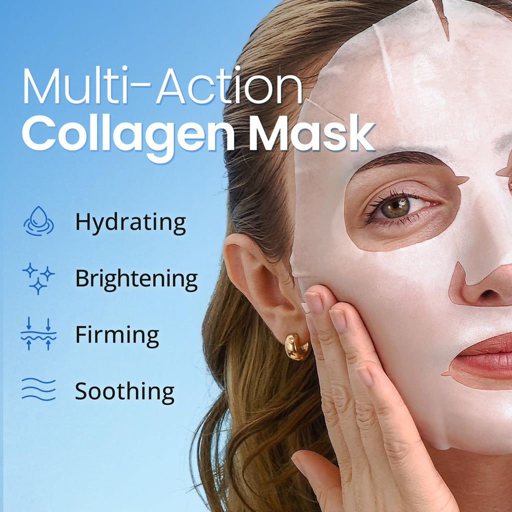 Ebanel 10 Pack Collagen Face Mask with Hyaluronic Acid, Vitamin C, Peptide, Aloe, Instant Brightening Hydrating Face Masks Skincare Korean Sheet Mask, Skin Firming, Lifting Anti Aging Facial Masks - FENGGESTORE20