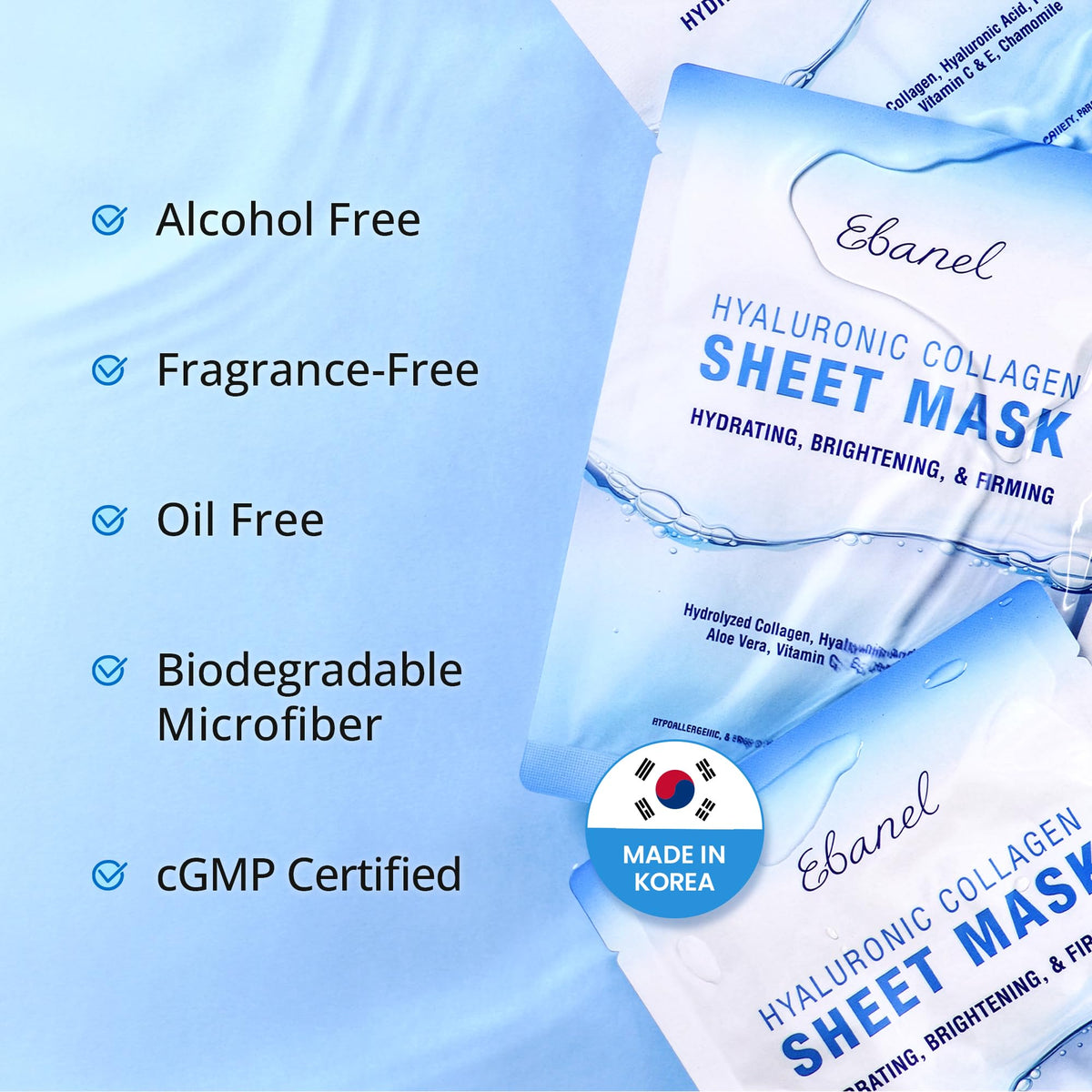 Ebanel 10 Pack Collagen Face Mask with Hyaluronic Acid, Vitamin C, Peptide, Aloe, Instant Brightening Hydrating Face Masks Skincare Korean Sheet Mask, Skin Firming, Lifting Anti Aging Facial Masks - FENGGESTORE20