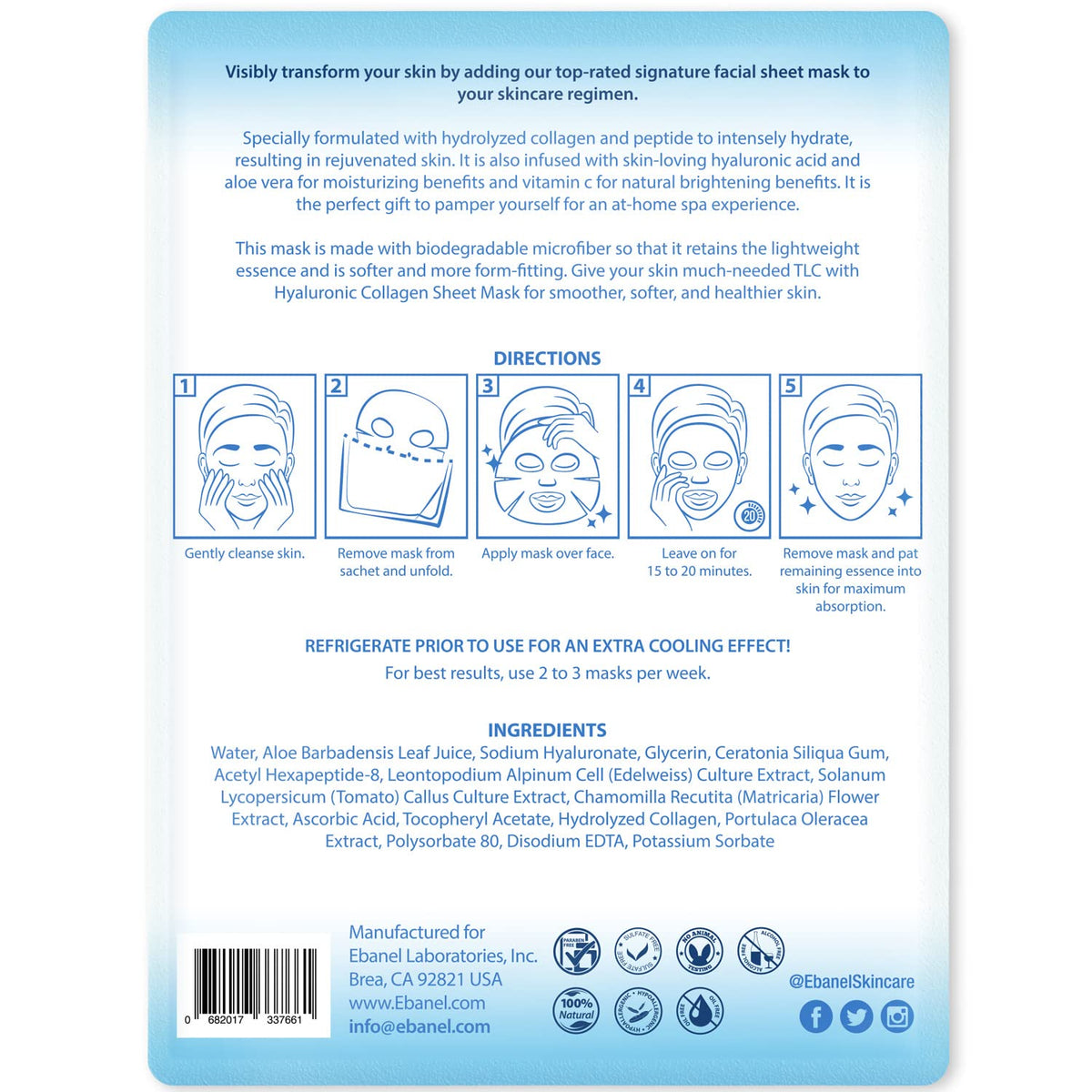 Ebanel 10 Pack Collagen Face Mask with Hyaluronic Acid, Vitamin C, Peptide, Aloe, Instant Brightening Hydrating Face Masks Skincare Korean Sheet Mask, Skin Firming, Lifting Anti Aging Facial Masks - FENGGESTORE20