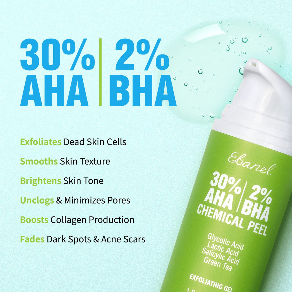 Ebanel 30% AHA 2% BHA Chemical Peel & 2.5% Retinol Cream Moisturizer for Face - Removes Acne Scars, Dark Spots, Wrinkles & Brightens Skin - FENGGESTORE20