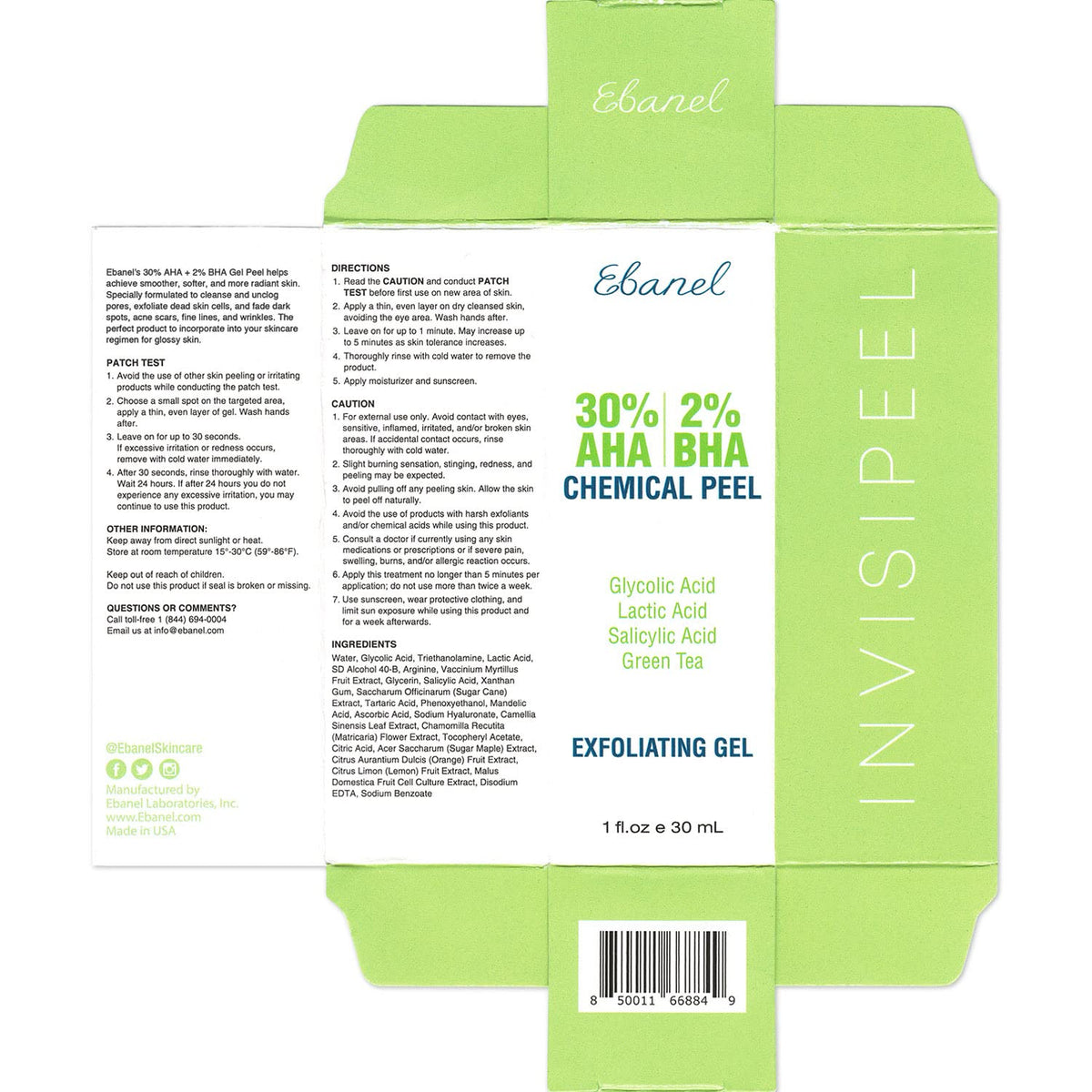 Ebanel 30% AHA 2% BHA Chemical Peel & 2.5% Retinol Cream Moisturizer for Face - Removes Acne Scars, Dark Spots, Wrinkles & Brightens Skin - FENGGESTORE20