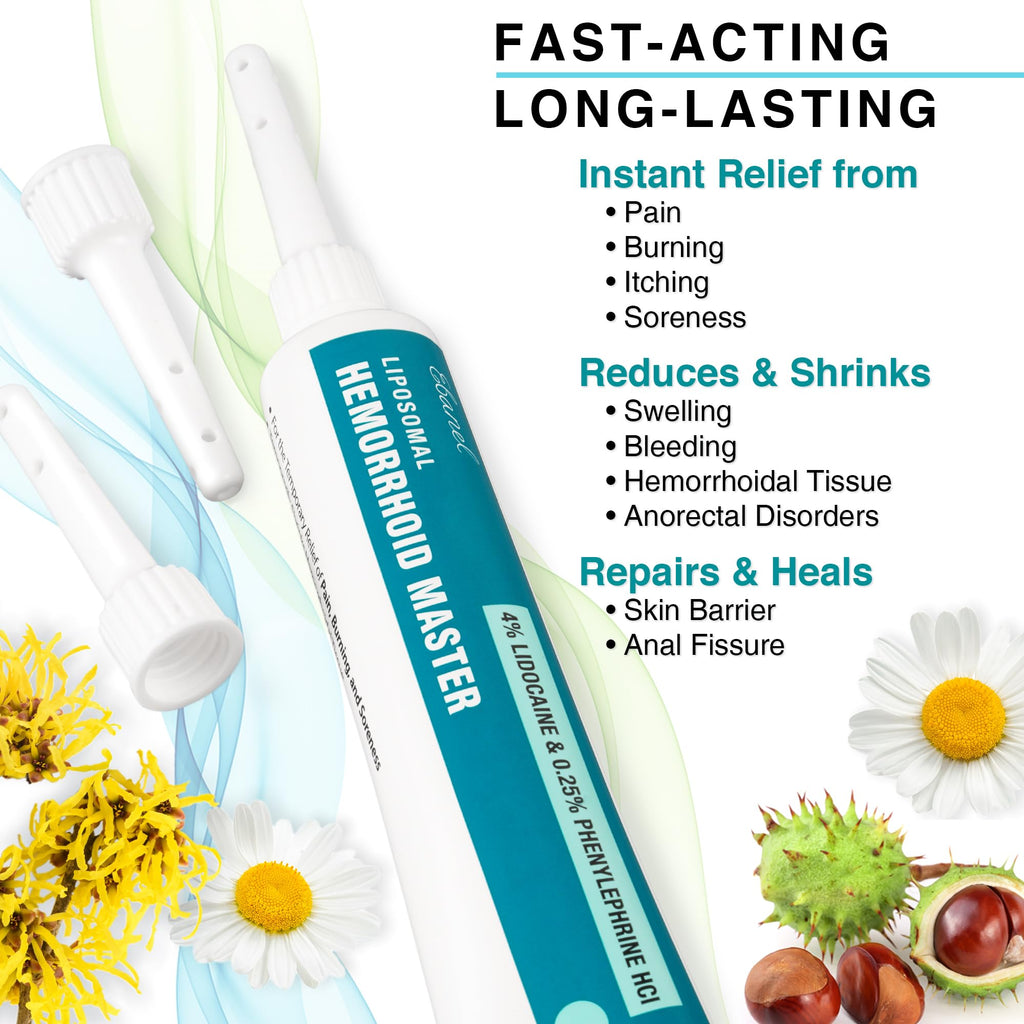 Ebanel 4% Lidocaine Hemorrhoid Treatment Ointment with Phenylephrine, Witch Hazel, Vitamin B6, Zinc Oxide, Frankincense, External and Internal Hemorrhoids Treatment Burn Itch Pain Relief Anal Cream - FENGGESTORE20
