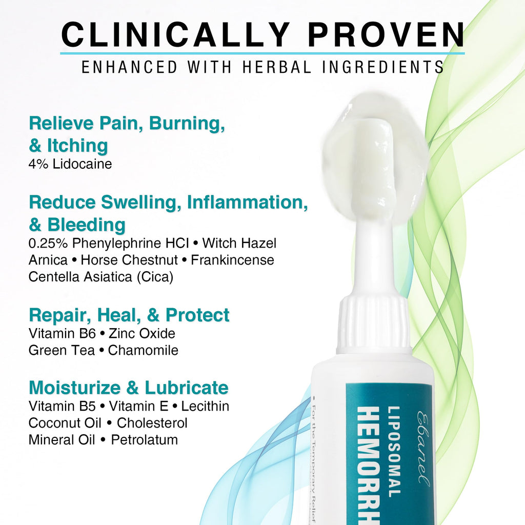 Ebanel 4% Lidocaine Hemorrhoid Treatment Ointment with Phenylephrine, Witch Hazel, Vitamin B6, Zinc Oxide, Frankincense, External and Internal Hemorrhoids Treatment Burn Itch Pain Relief Anal Cream - FENGGESTORE20