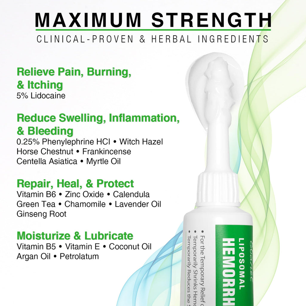 Ebanel 5% Lidocaine Hemorrhoid Treatment Cream with Witch Hazel, Phenylephrine, Horse Chestnut, Vitamin B6, Zinc Oxide, External and Internal Hemorrhoids Treatment Burn Itch Pain Relief Anal Cream - FENGGESTORE20