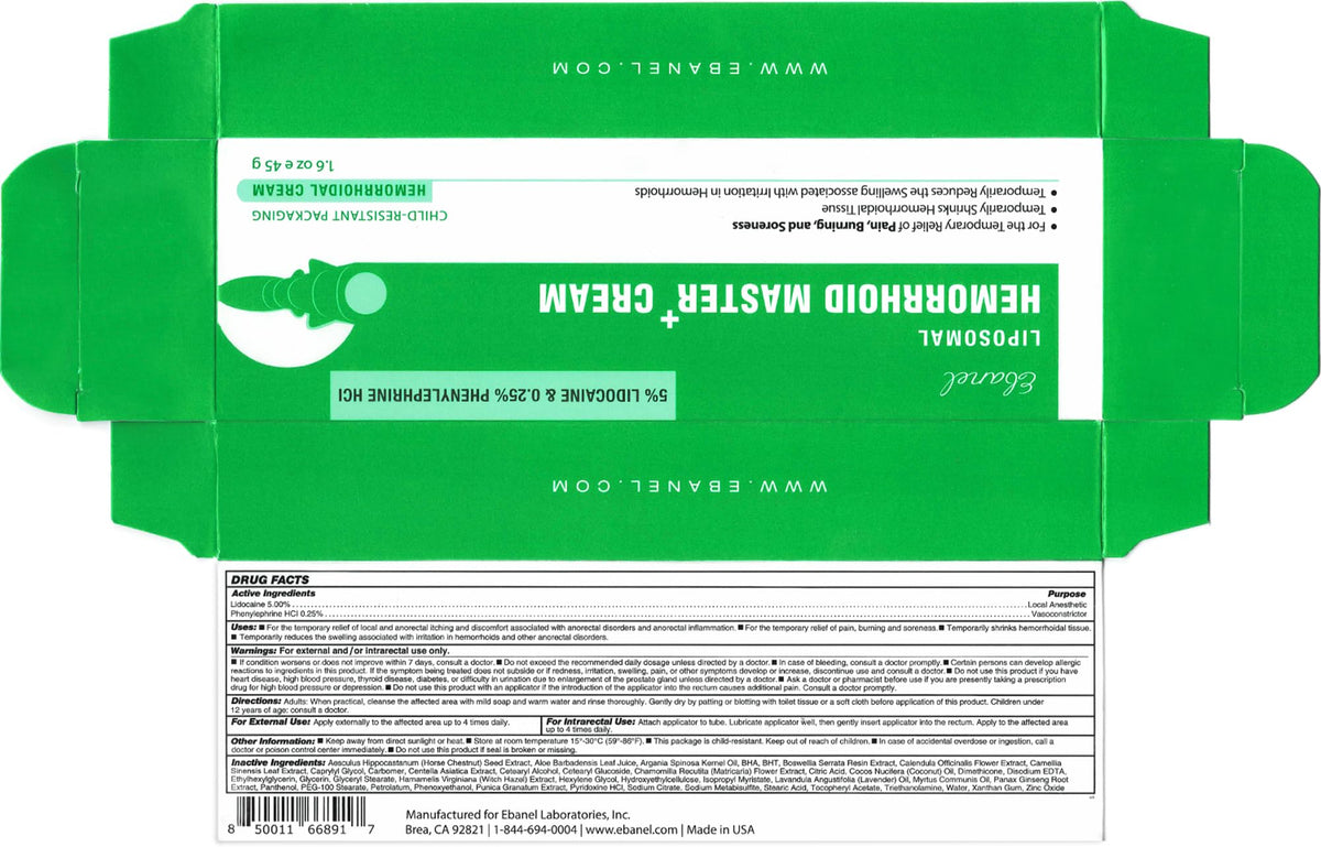 Ebanel 5% Lidocaine Hemorrhoid Treatment Cream with Witch Hazel, Phenylephrine, Horse Chestnut, Vitamin B6, Zinc Oxide, External and Internal Hemorrhoids Treatment Burn Itch Pain Relief Anal Cream - FENGGESTORE20