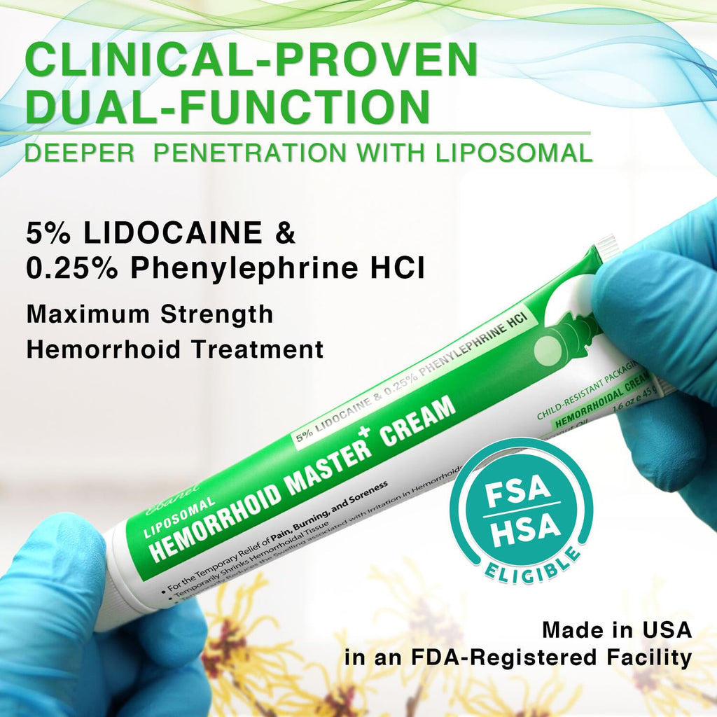 Ebanel 5% Lidocaine Hemorrhoid Treatment Cream with Witch Hazel, Phenylephrine, Horse Chestnut, Vitamin B6, Zinc Oxide, External and Internal Hemorrhoids Treatment Burn Itch Pain Relief Anal Cream - FENGGESTORE20