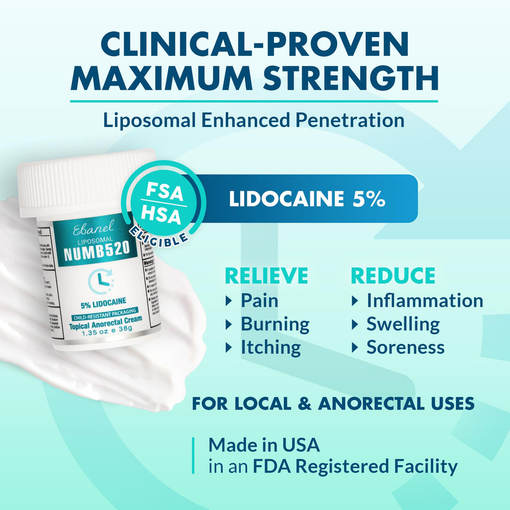 Ebanel 5% Lidocaine Numbing Cream, 2-Pack Pain Relief Burn Itch Numb Cream, Maximum Strength Topical Anesthetic with Allantoin, Vitamin E for Local and Anorectal Uses, Hemorrhoid Treatment - FENGGESTORE20