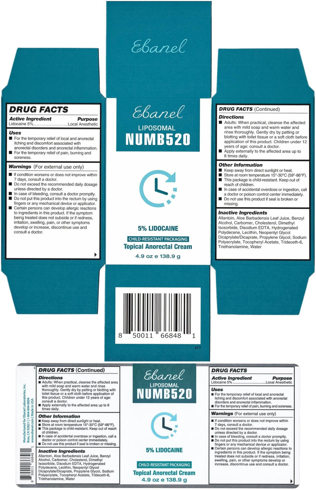 Ebanel 5% Lidocaine Numbing Cream, Pain Relief Burn Itch Cream, Maximum Strength Topical Anesthetic with Allantoin, Vitamin E for Local and Anorectal Uses, Hemorrhoid Treatment, 4.9 Oz - FENGGESTORE20