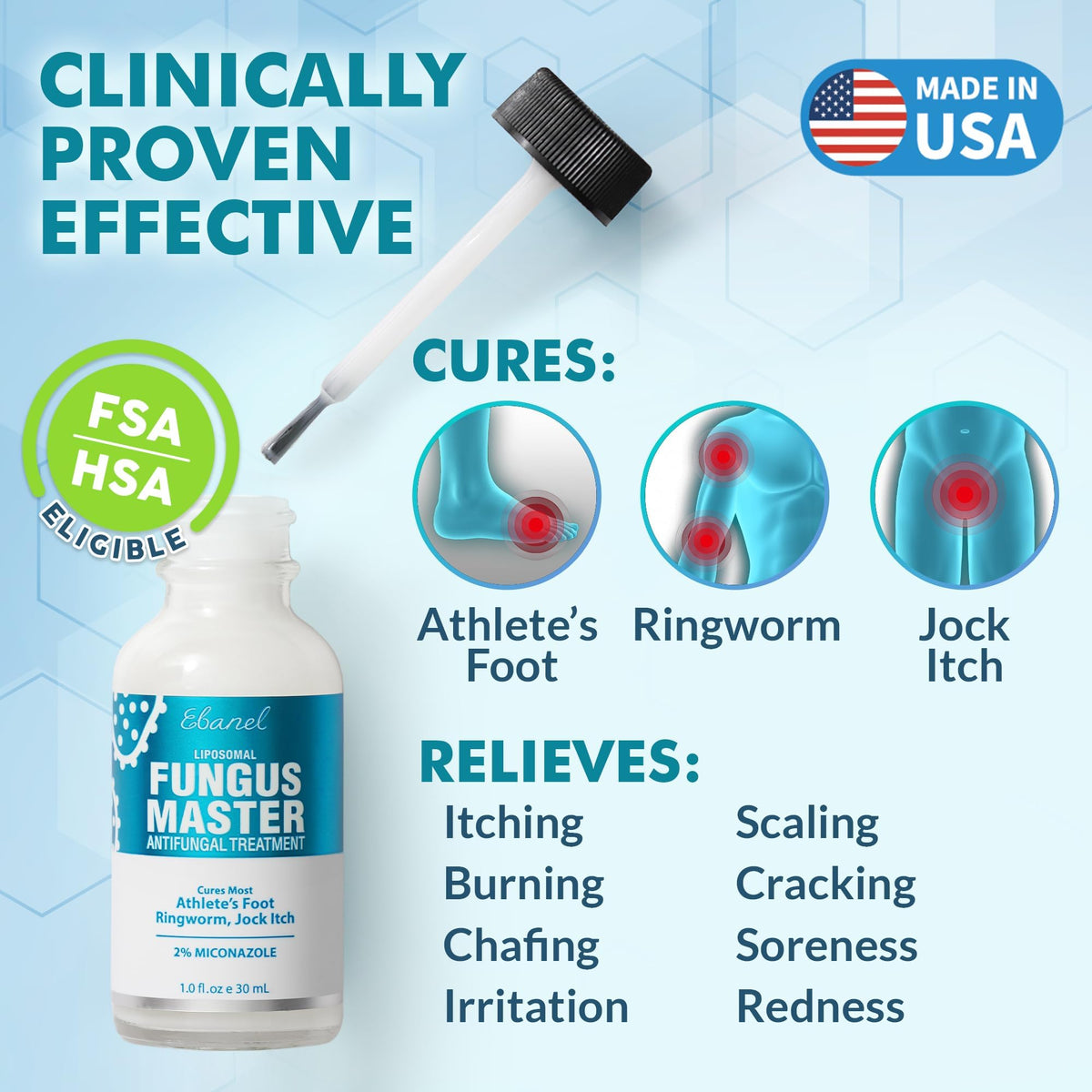 Ebanel Antifungal Cream Miconazole Athletes Foot Treatment, Cures Fungal Infection Leading to Nail Fungus, Jock Itch Cream with Undecylenic Acid, Tea Tree & Manuka Oil, Fast Itch Relief for Ringworm - FENGGESTORE20