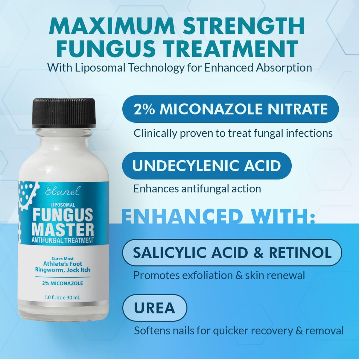 Ebanel Antifungal Cream Miconazole Athletes Foot Treatment, Cures Fungal Infection Leading to Nail Fungus, Jock Itch Cream with Undecylenic Acid, Tea Tree & Manuka Oil, Fast Itch Relief for Ringworm - FENGGESTORE20